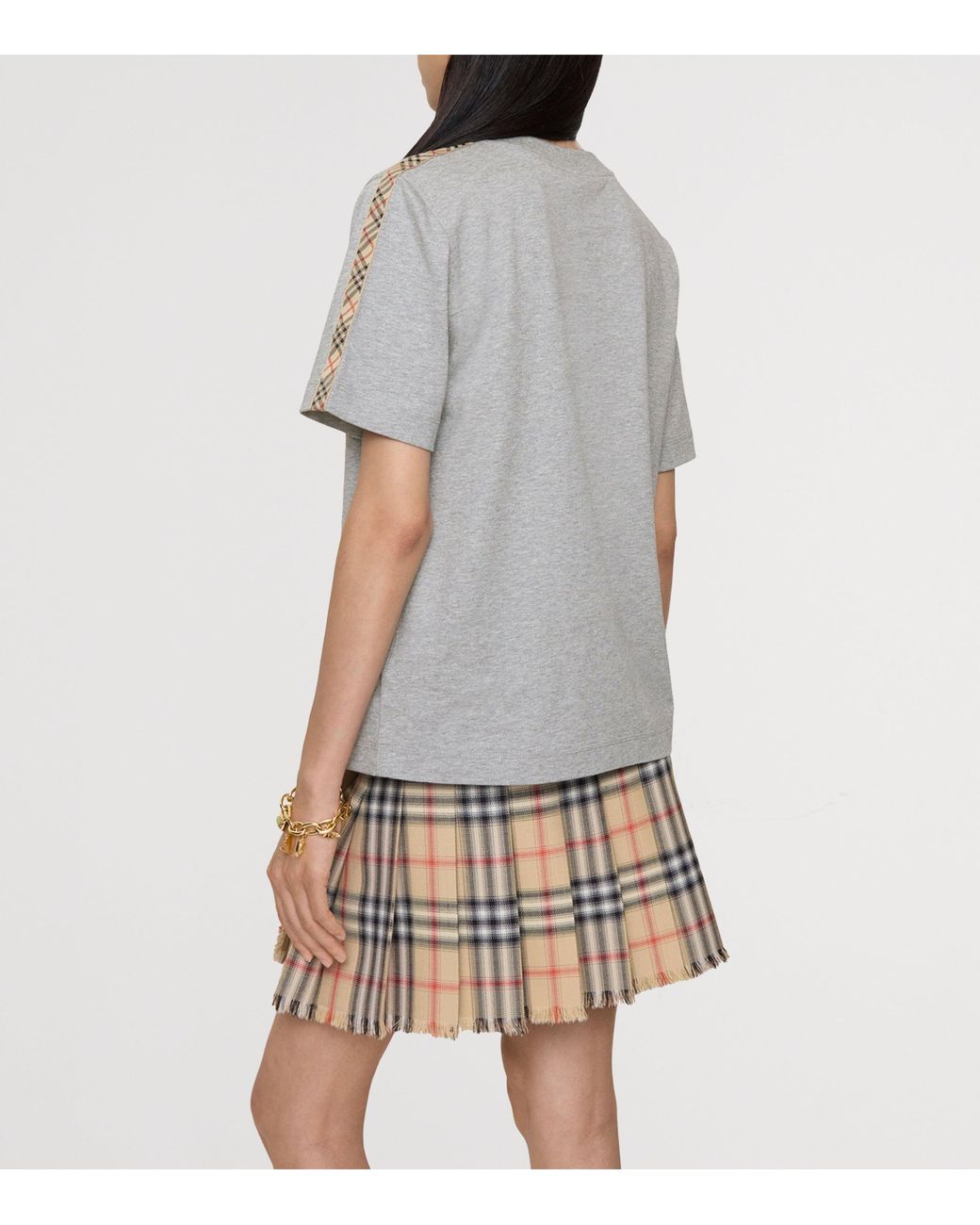 Burberry Gray Check-Trim Ekd T-Shirt