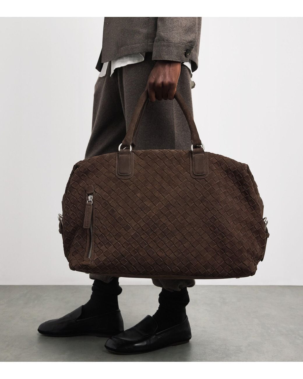 Officine Creative Brown Suede Woven Armor Duffle Bag for men