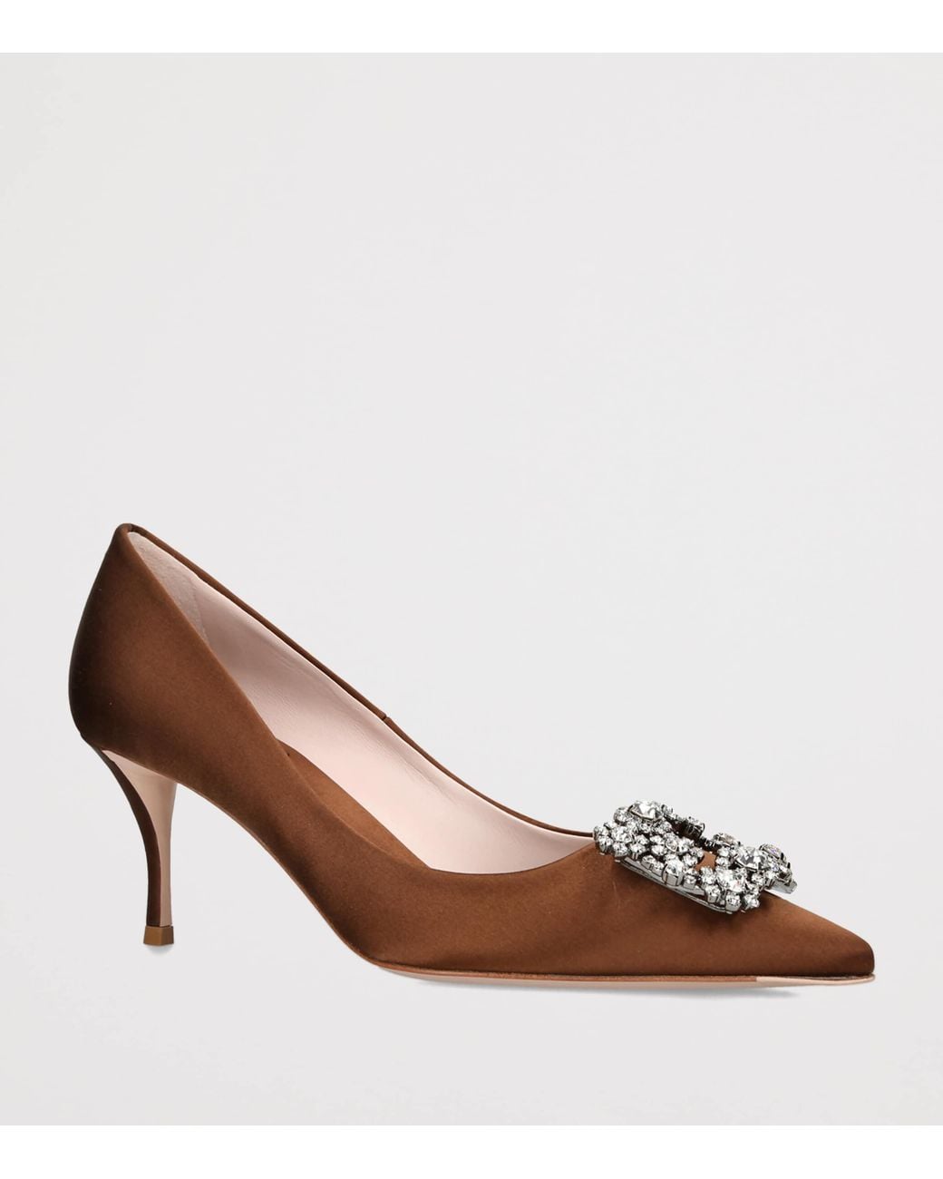 Roger Vivier Brown Satin Decolleté Flower Strass Pumps 65