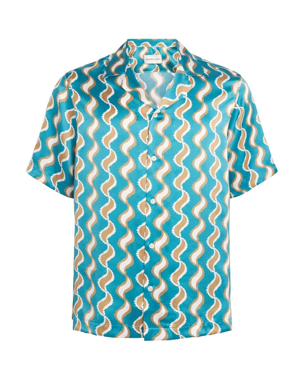 Frescobol Carioca Blue Silk Printed Roberto Shirt for men