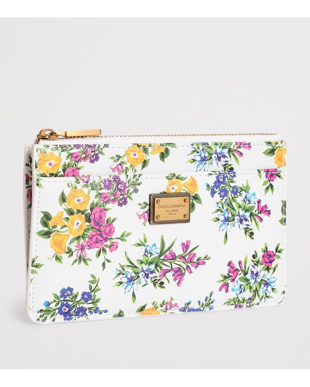 Dolce & Gabbana White Calfskin Floral Print Card Holder