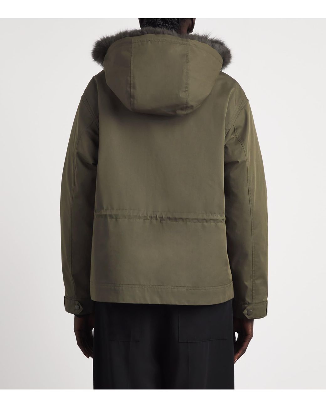 Yves Salomon Green Down Fur-Trim Technical Parka Coat