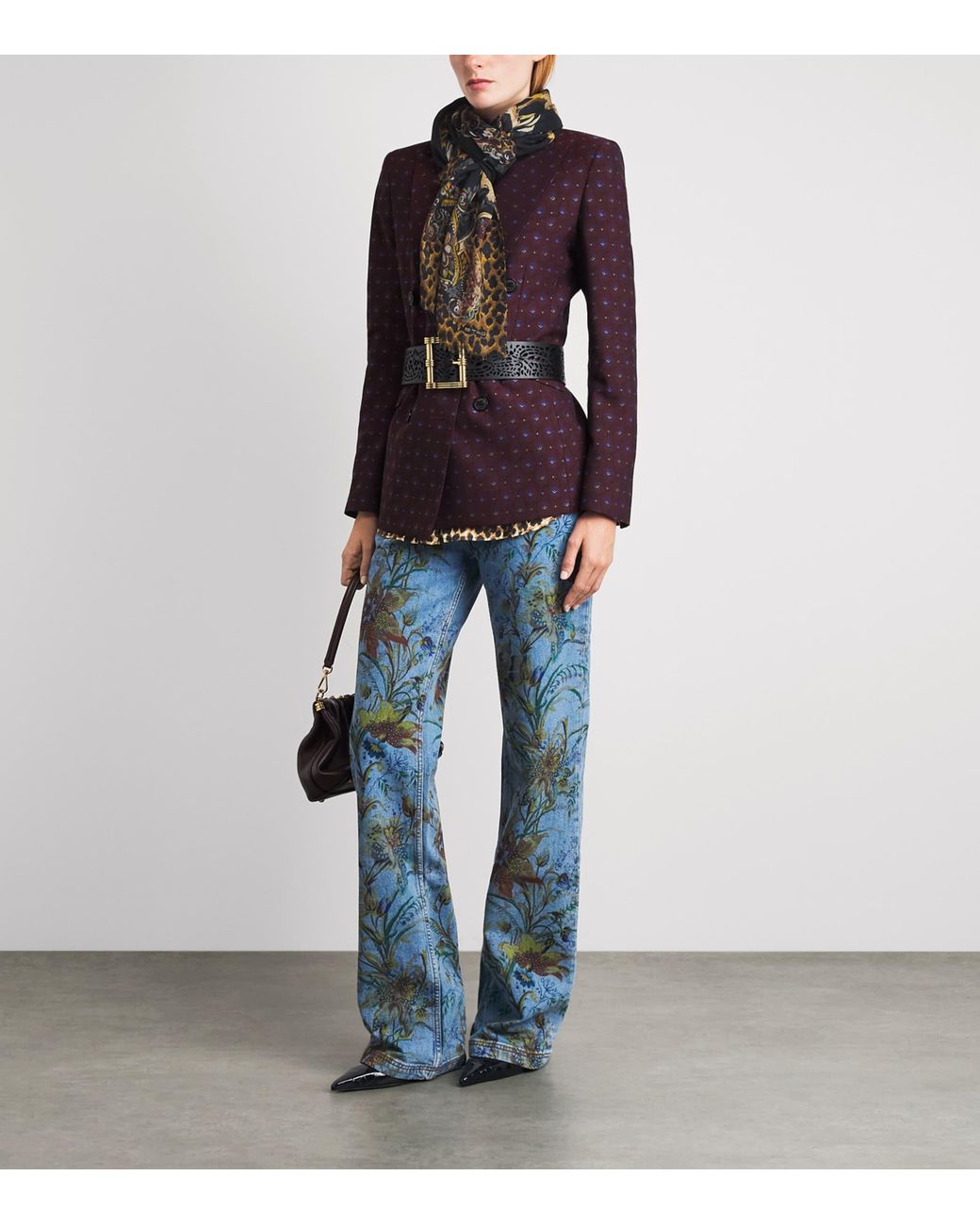 Etro Black Leopard And Paisley Print Scarf