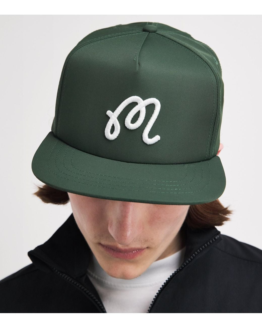 Malbon Green Embroidered M Snapback Cap for men