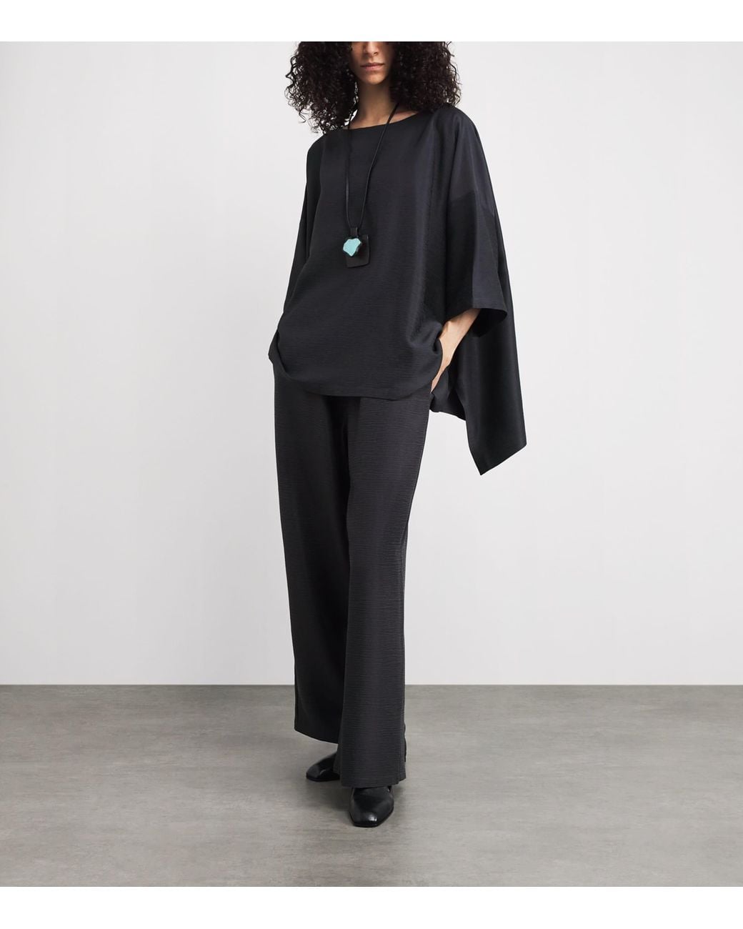 Eskandar Black Silk Plissé Scoop-Neck Top