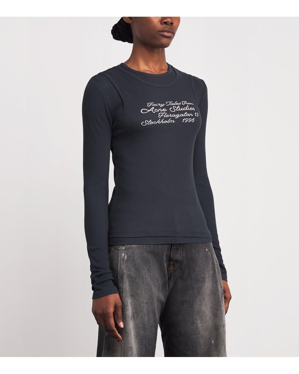 Acne Blue Stretch-Cotton Printed Layered T-Shirt