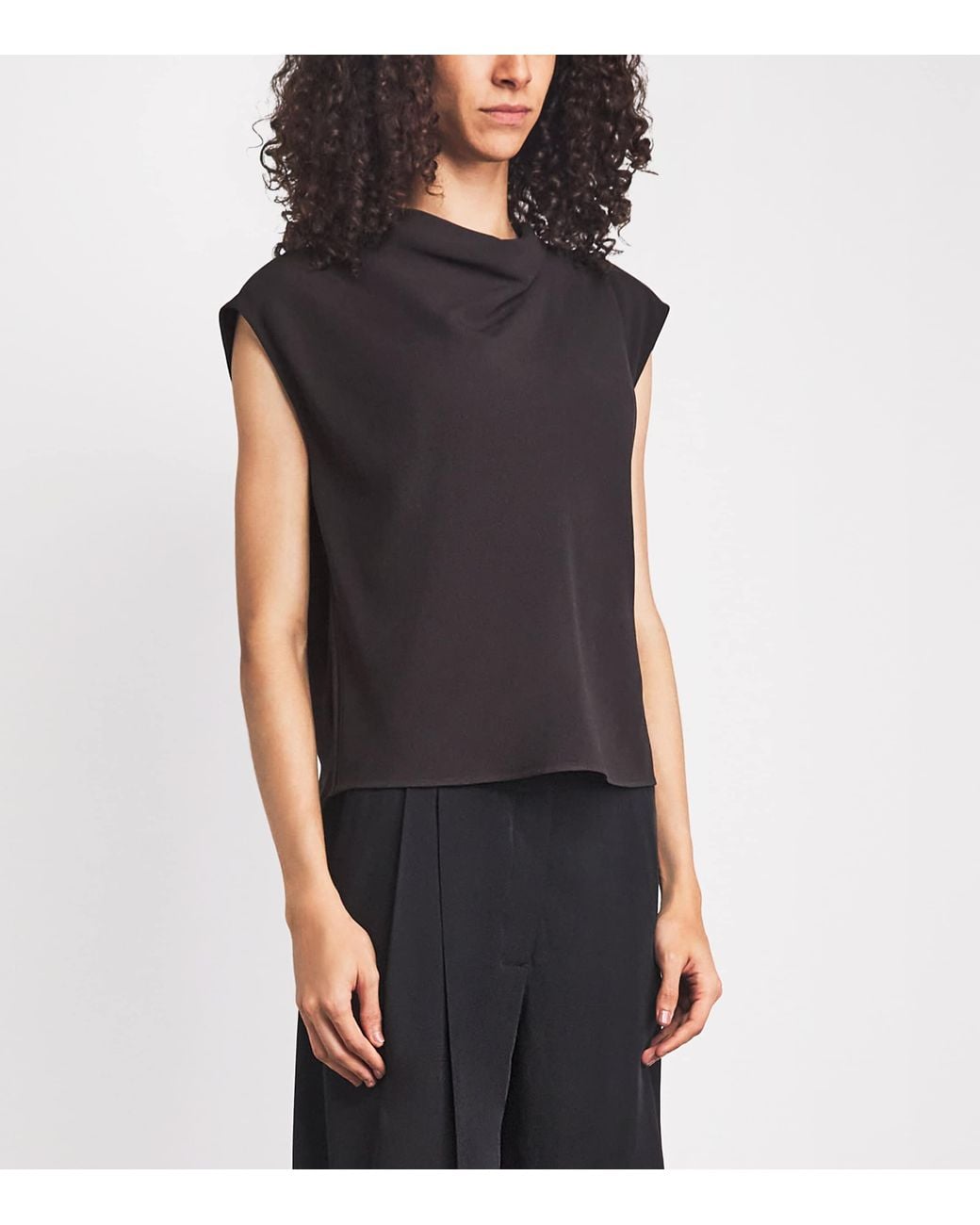 Agnona Black Sleeveless Draped Blouse