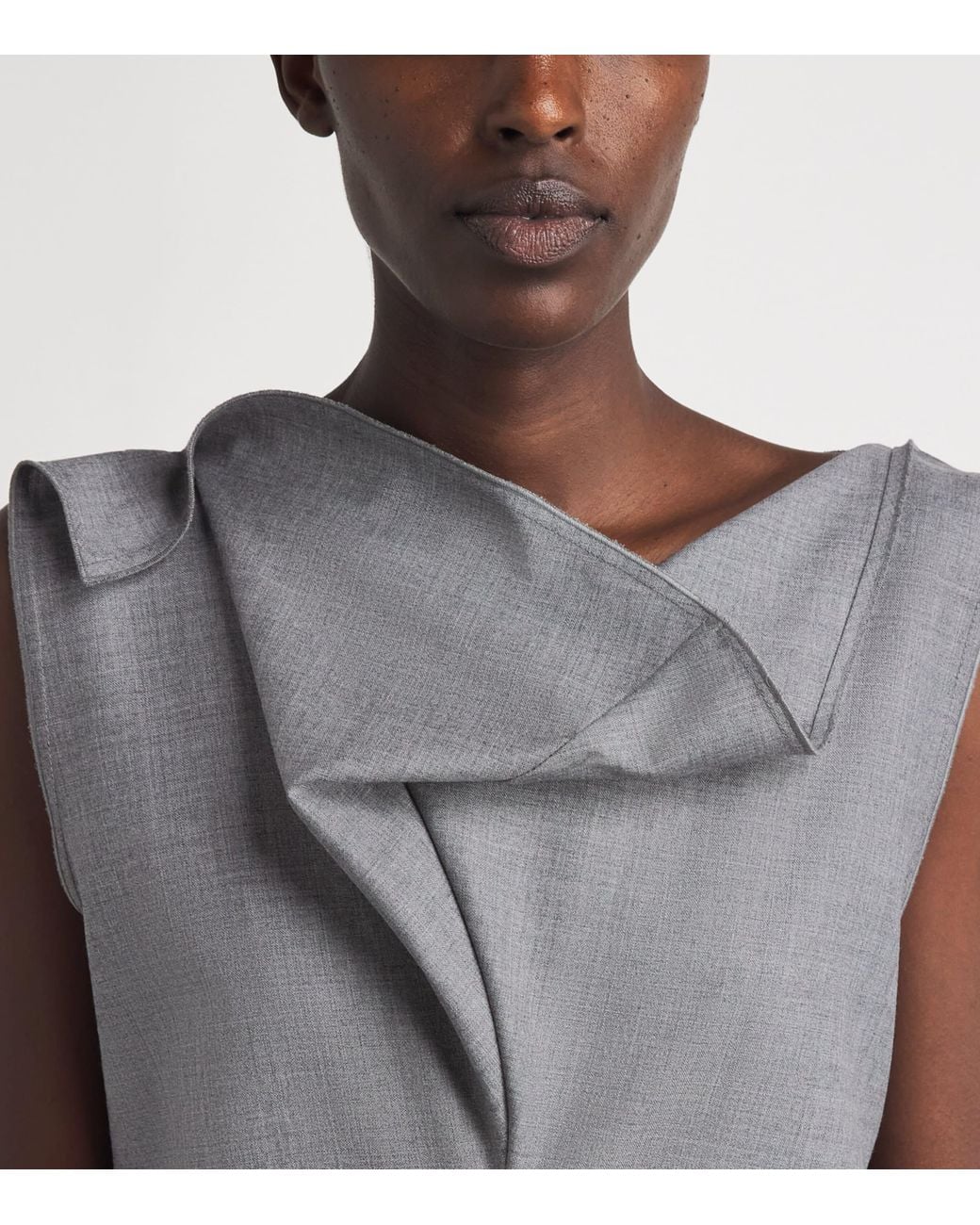 Victoria Beckham Gray Wool Draped Tailored Midi Dress