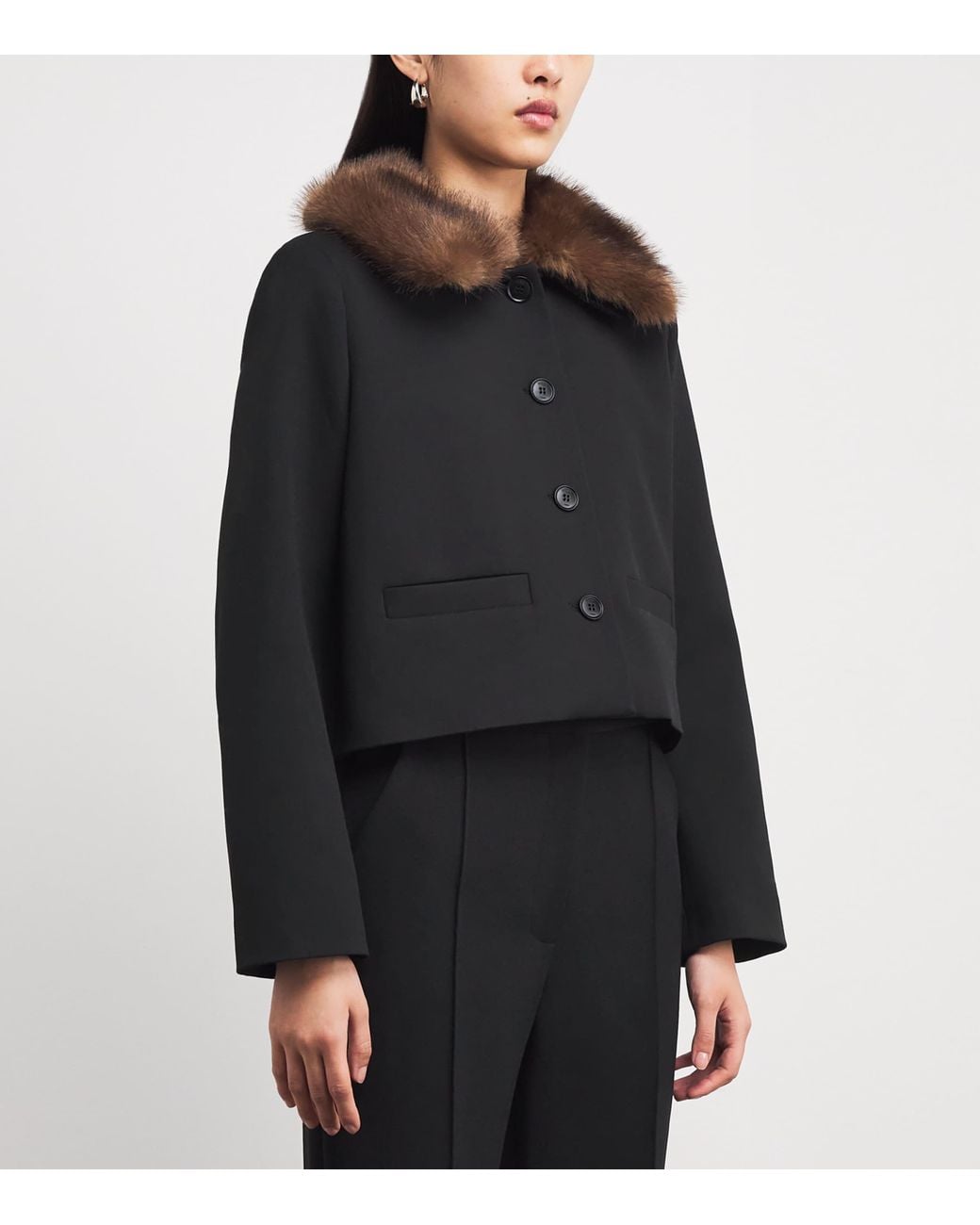 Maje Black Cropped Removable-Collar Pea Coat