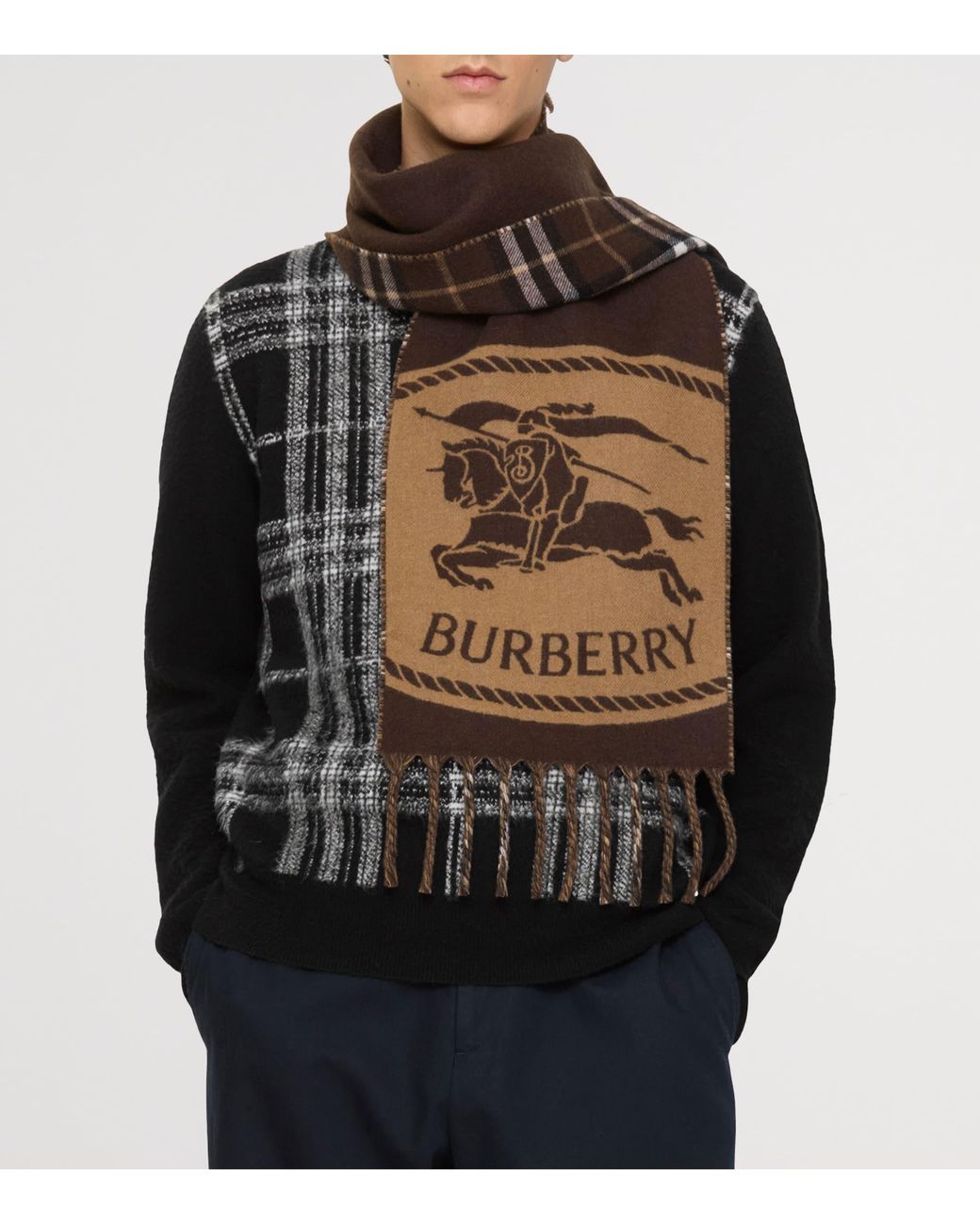 Burberry Brown Cashmere Reversible Check Ekd Scarf