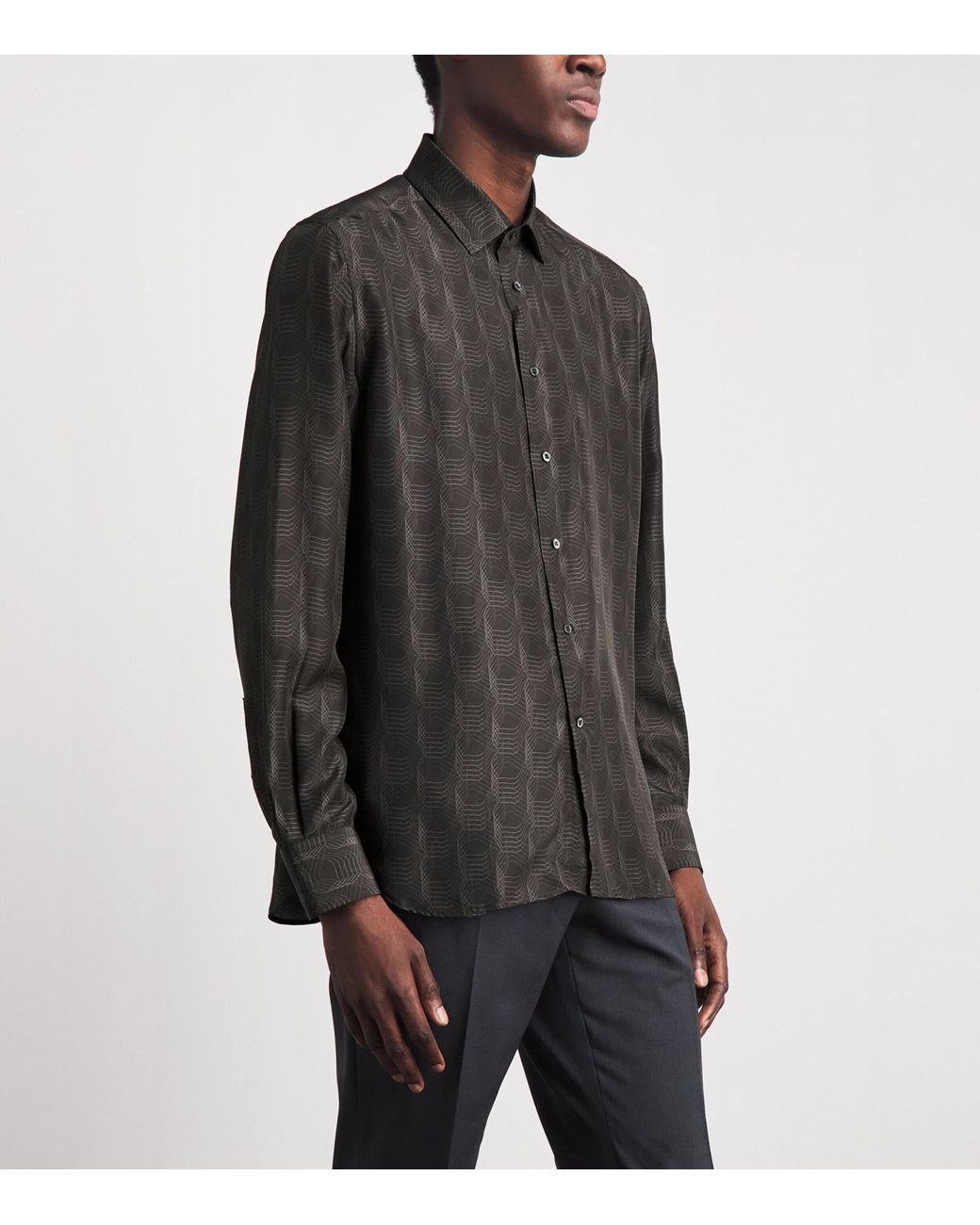 Corneliani Gray Silk Geometric Print Shirt for men