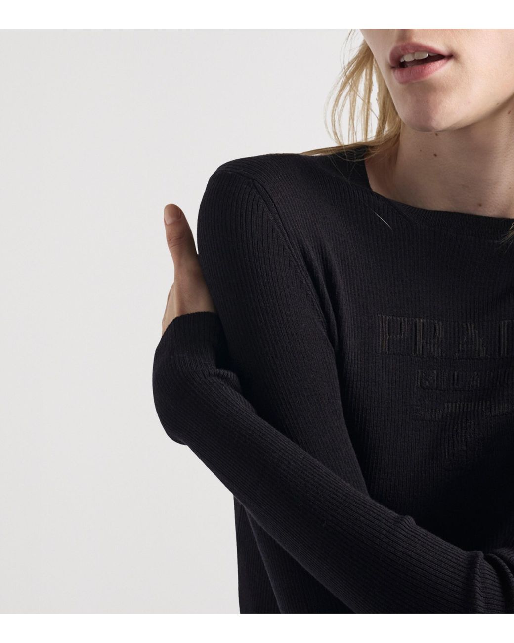 Prada Black Wool-Blend Superfine Logo Sweater