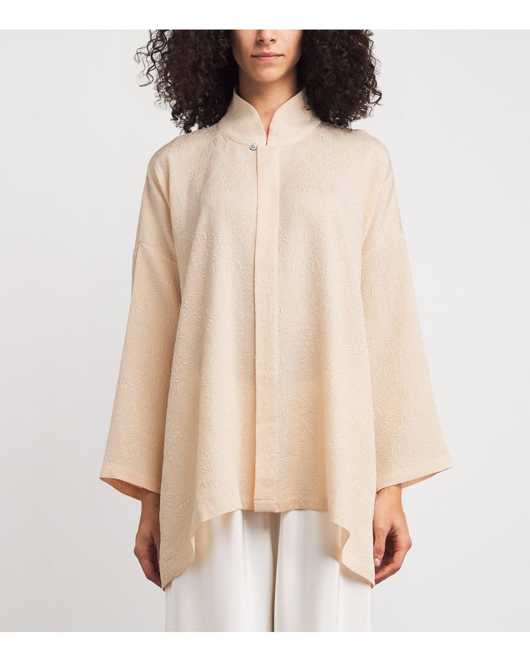 Eskandar Natural Silk Stand-Collar Shirt