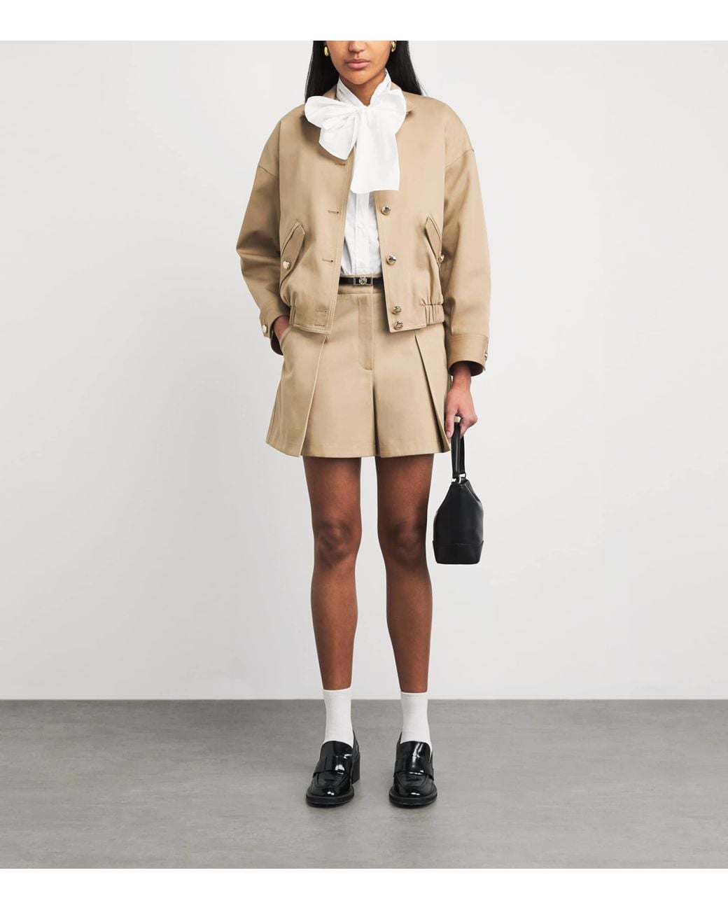 Maje Natural Cotton High-Neck Bomber Jacket