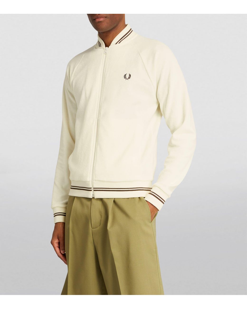 Fred Perry Towelling Bomber Jacket in White for Men Lyst UK