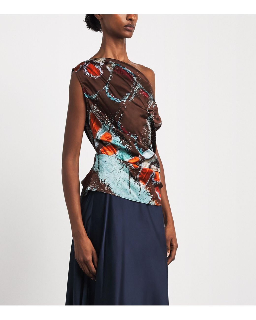 Staud Multicolor Silk-Blend Phare Asymmetric Top