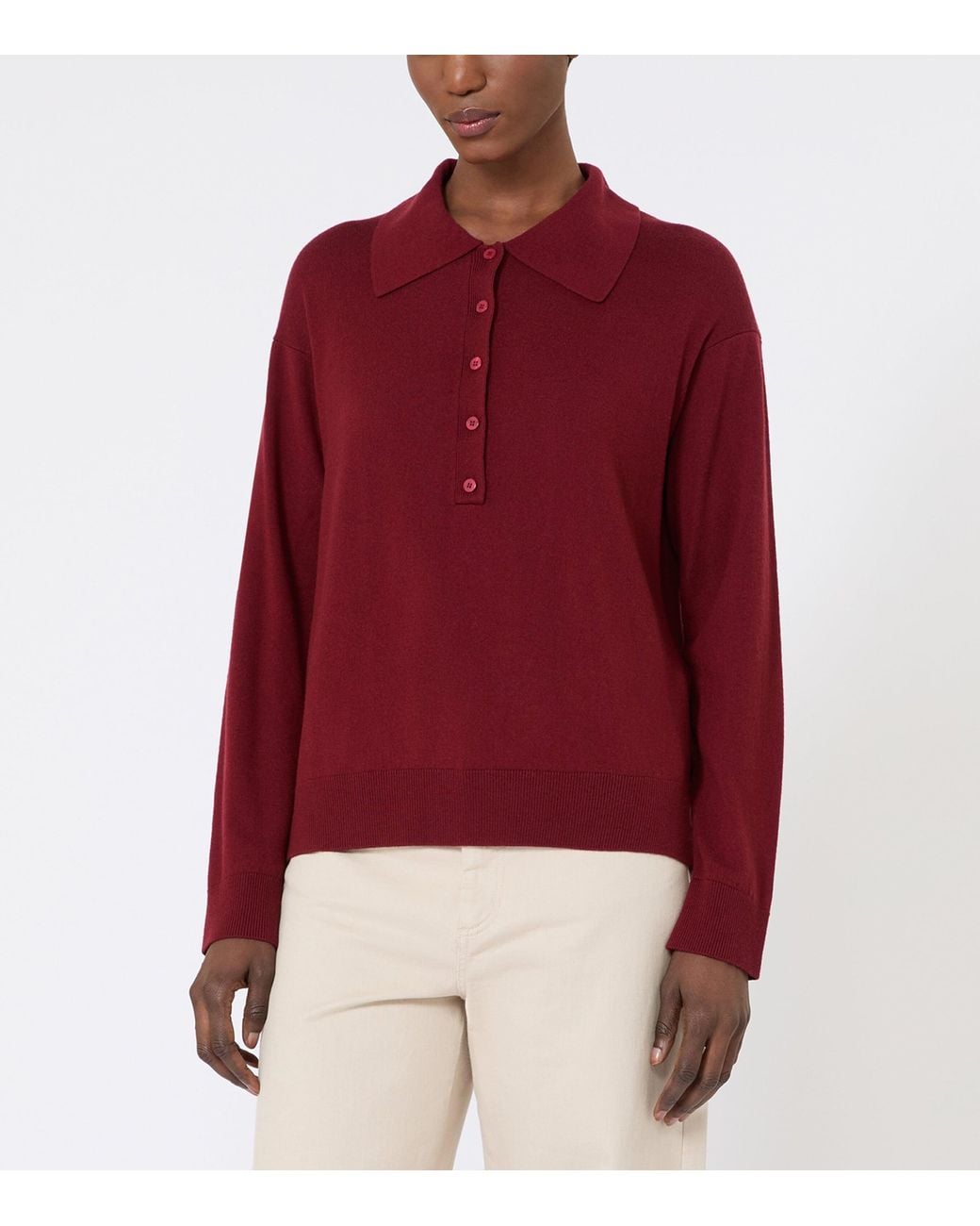 Max Mara Red Wool Polo-Collar Sweater