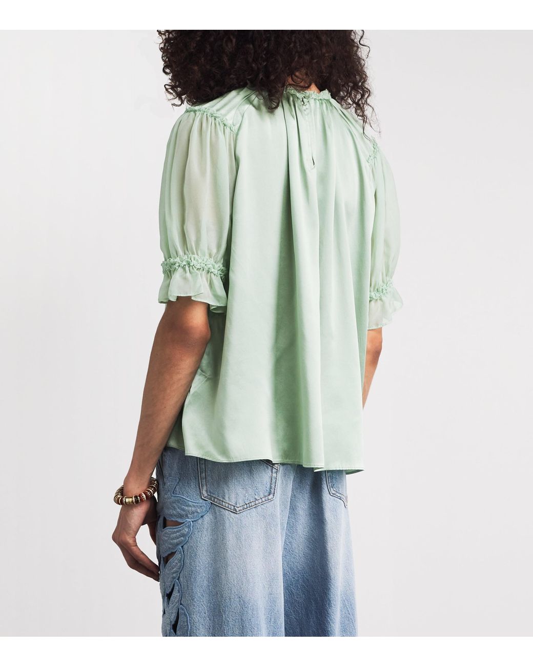 Ulla Johnson Green Silk Alina Blouse