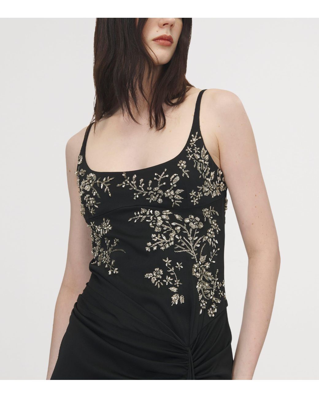 McQueen Black Crepe Satin Embellished Gown