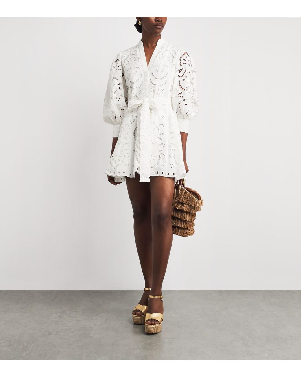 Alice + Olivia White Embroidered Lucy Mini Shirt Dress