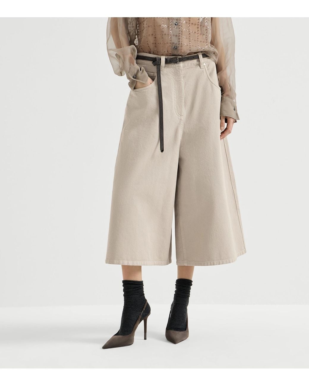 Brunello Cucinelli White Cropped Denim Trousers