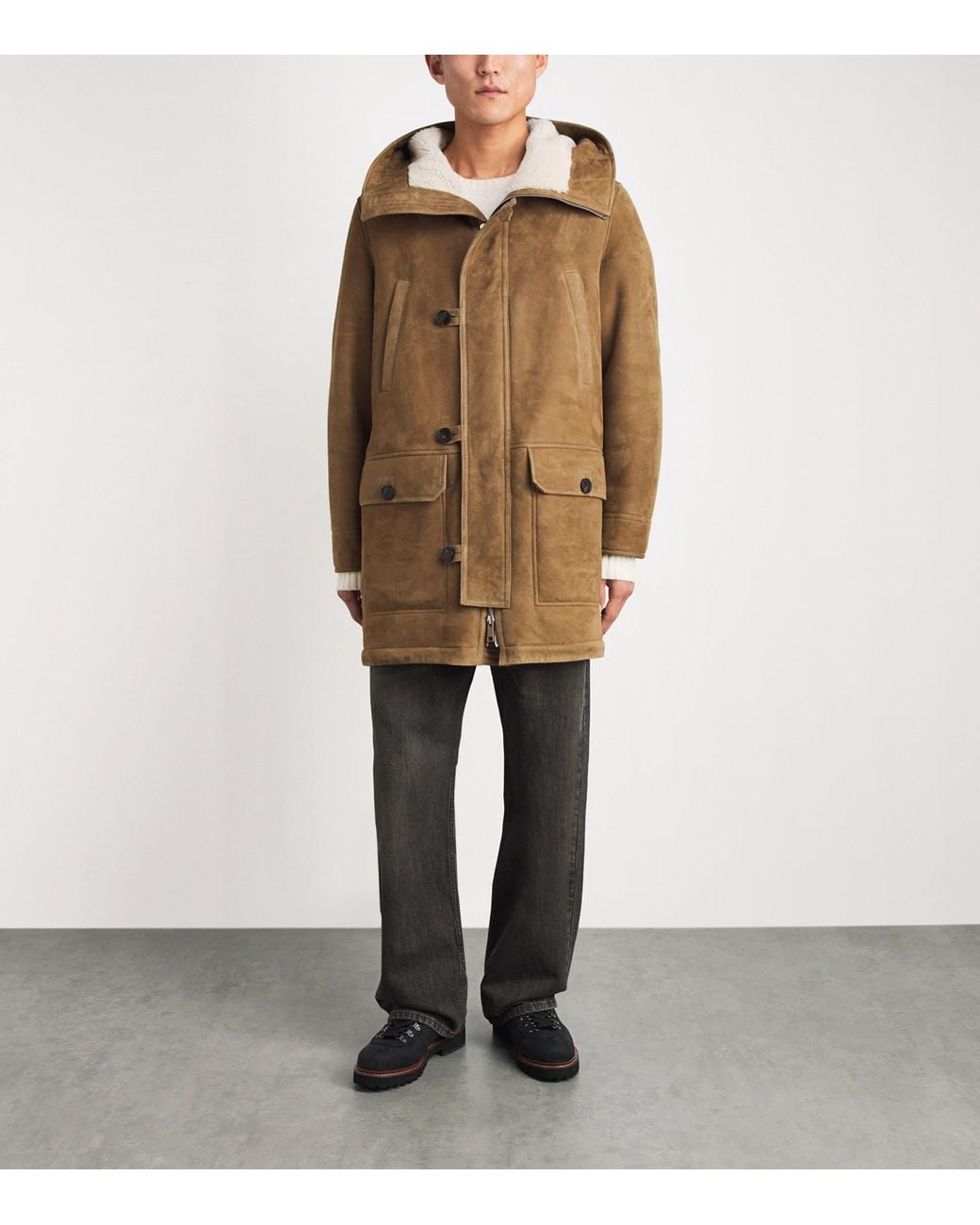 Yves Salomon Brown Suede Shearling-Lined Parka for men