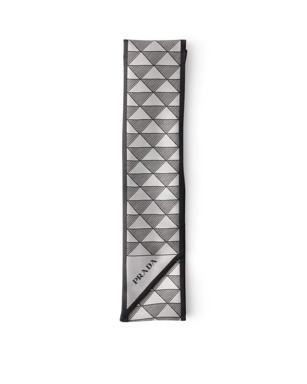 Prada Gray Silk Triangle Print Skinny Scarf