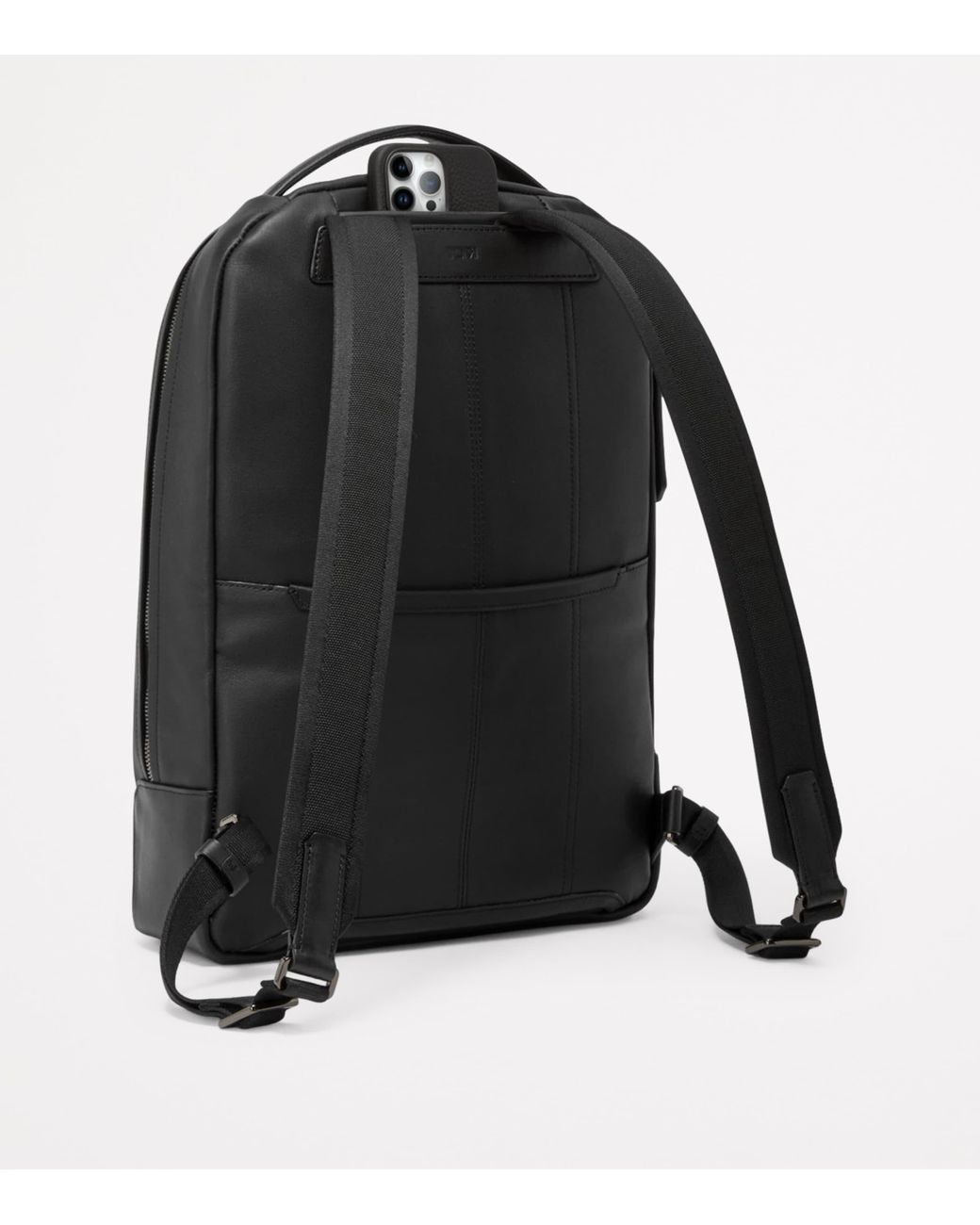 Tumi Black Leather Harrison Backpack for men