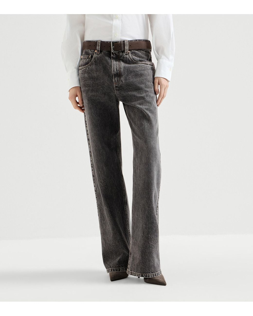Brunello Cucinelli Gray Straight High-Waist Jeans