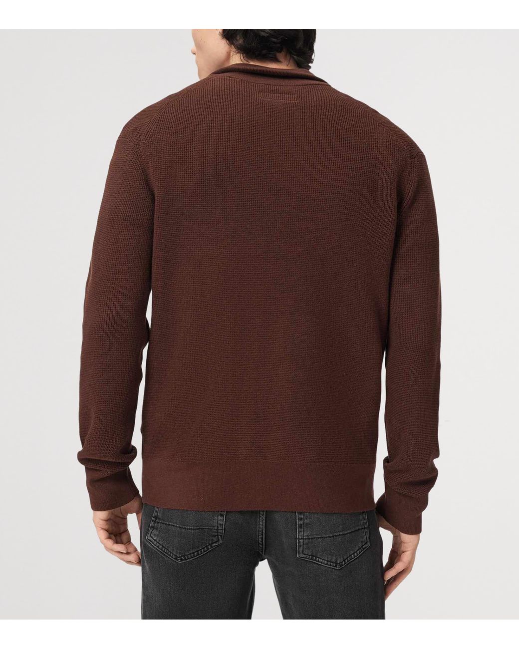 AllSaints Brown Funnel-Neck Aspen Sweater for men