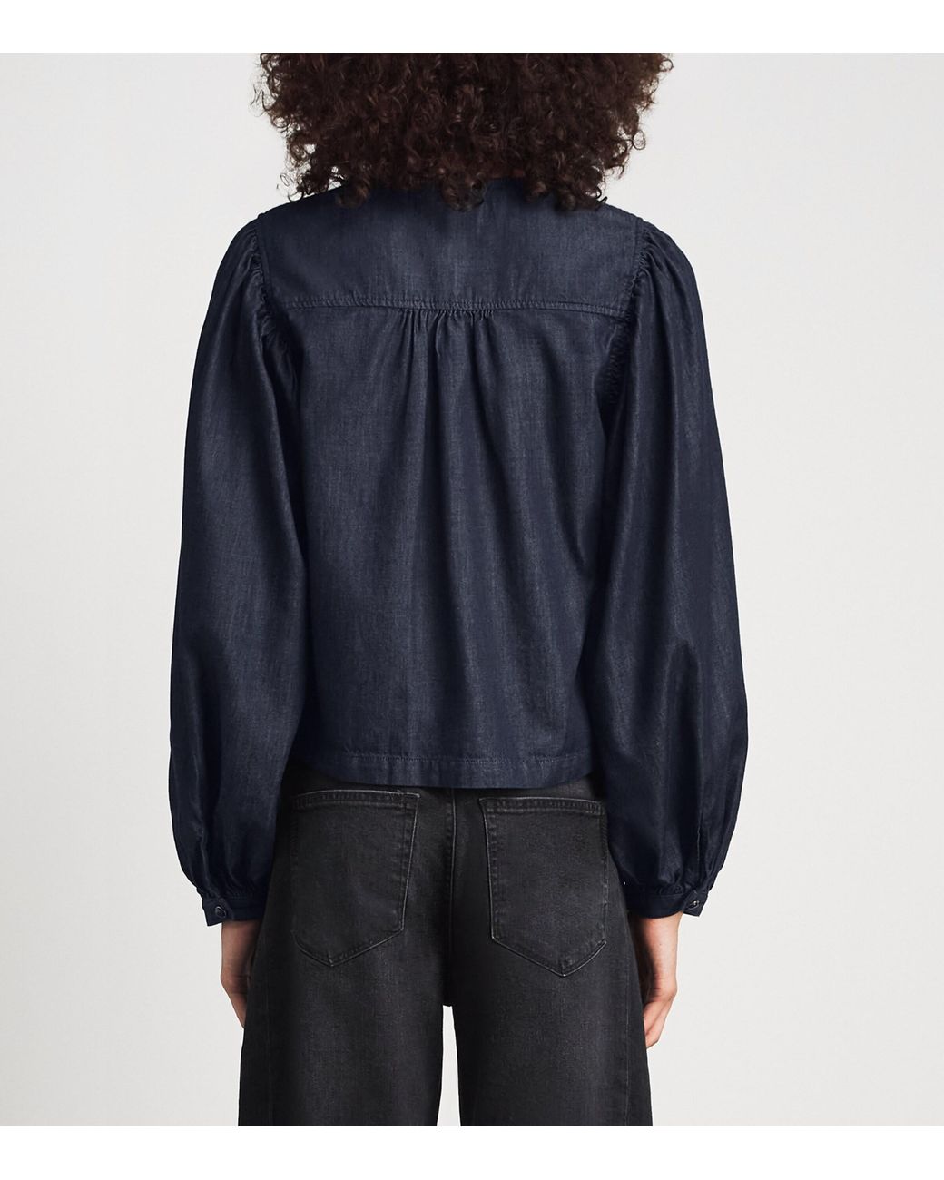 FRAME Blue Denim The Off Duty Popover Blouse