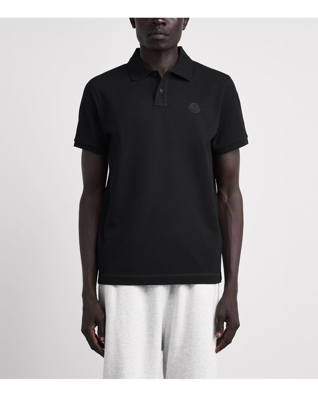 Moncler Black Cotton Logo Polo Shirt for men