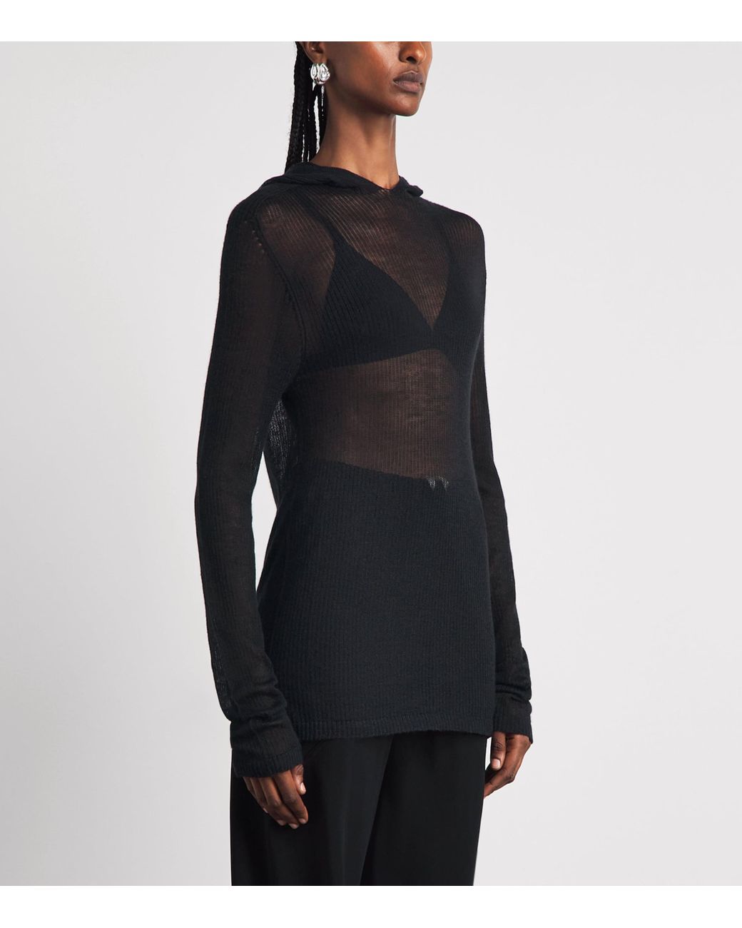 Rick Owens Black Cashmere Tower Hoodie