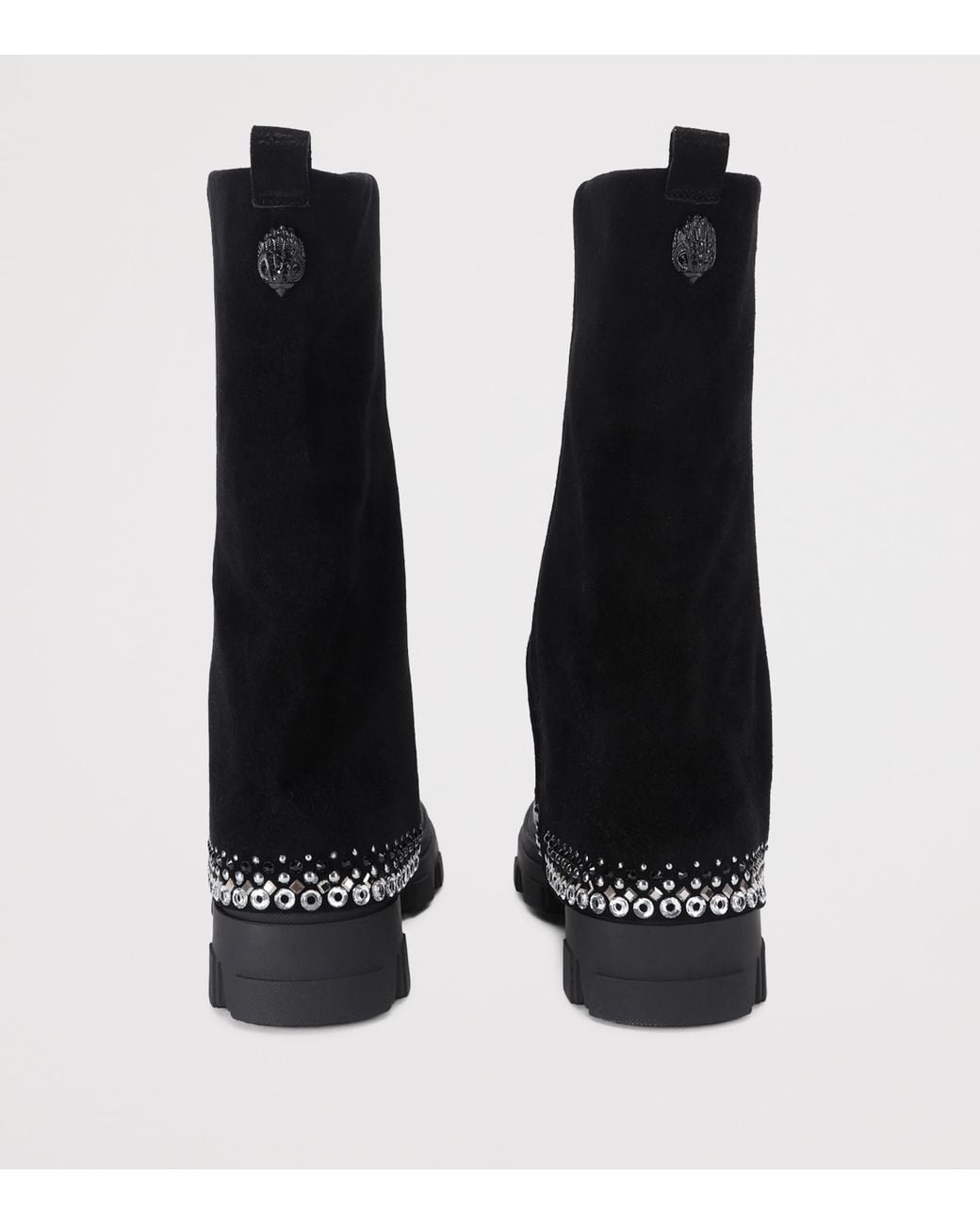 Kurt Geiger Black Suede Stomp Foldover Crystal Boots 50