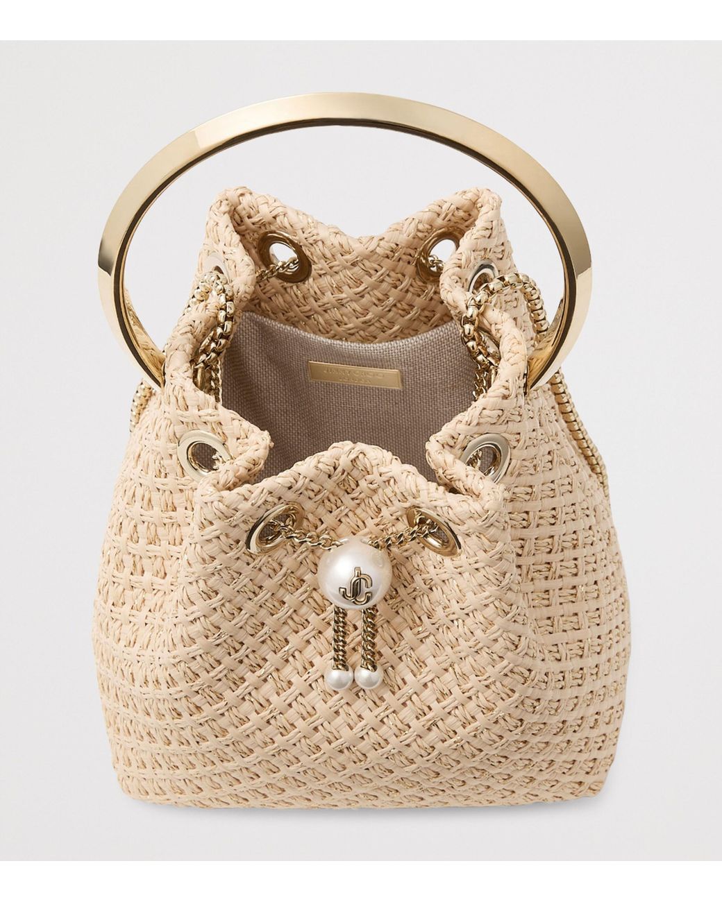 Jimmy Choo Natural Raffia Bon Bon Top-Handle Bag