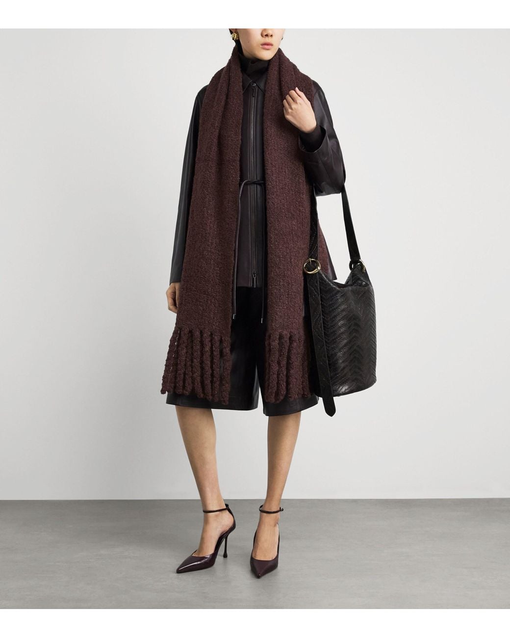 Joseph Brown Bouclé Knit Scarf