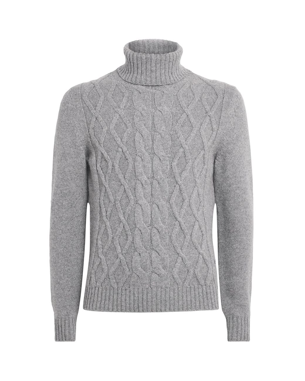 Isaia Gray Cashmere Cable-Knit Rollneck Sweater for men