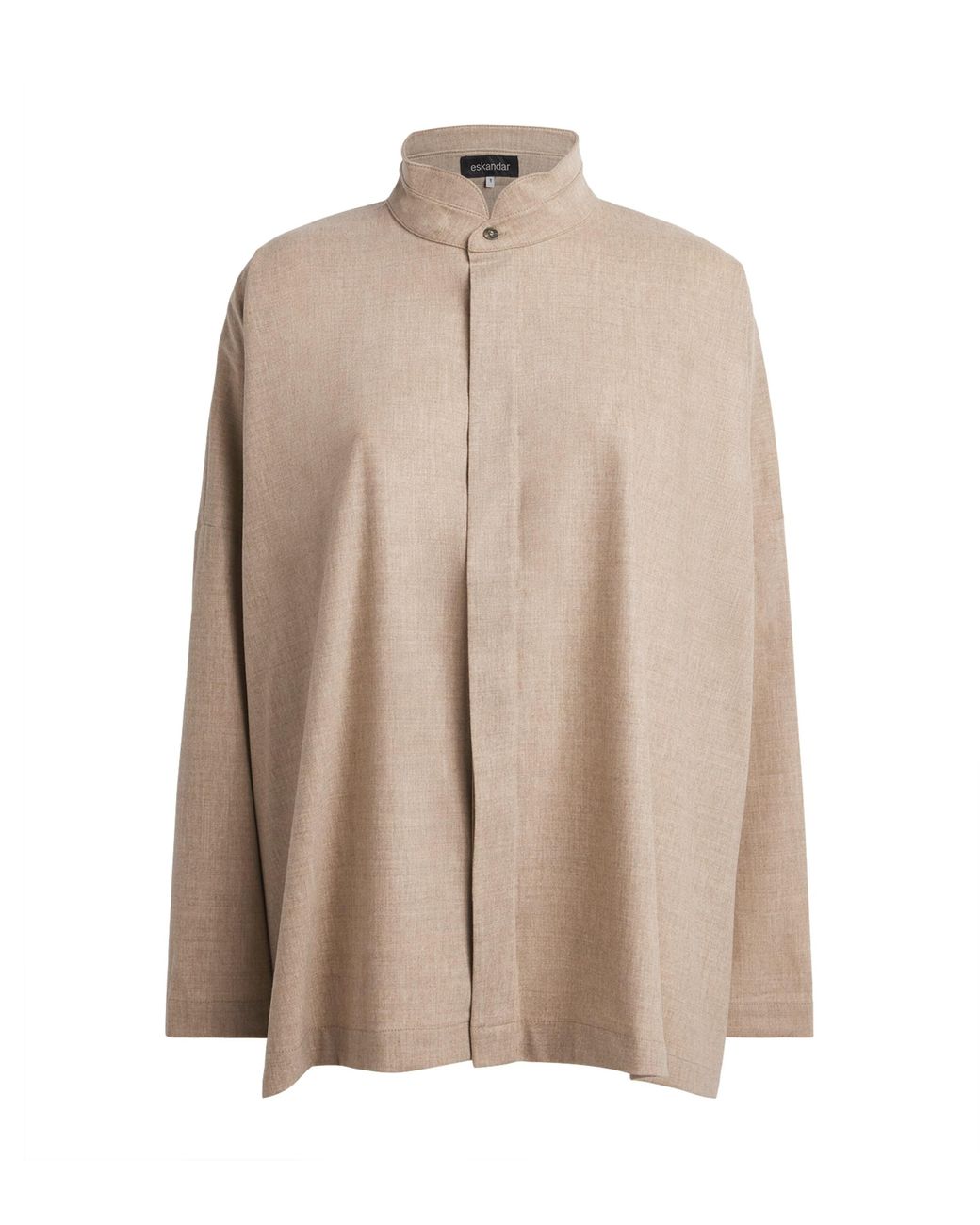Eskandar Brown Virgin Wool-Cashmere Double Stand-Collar Shirt