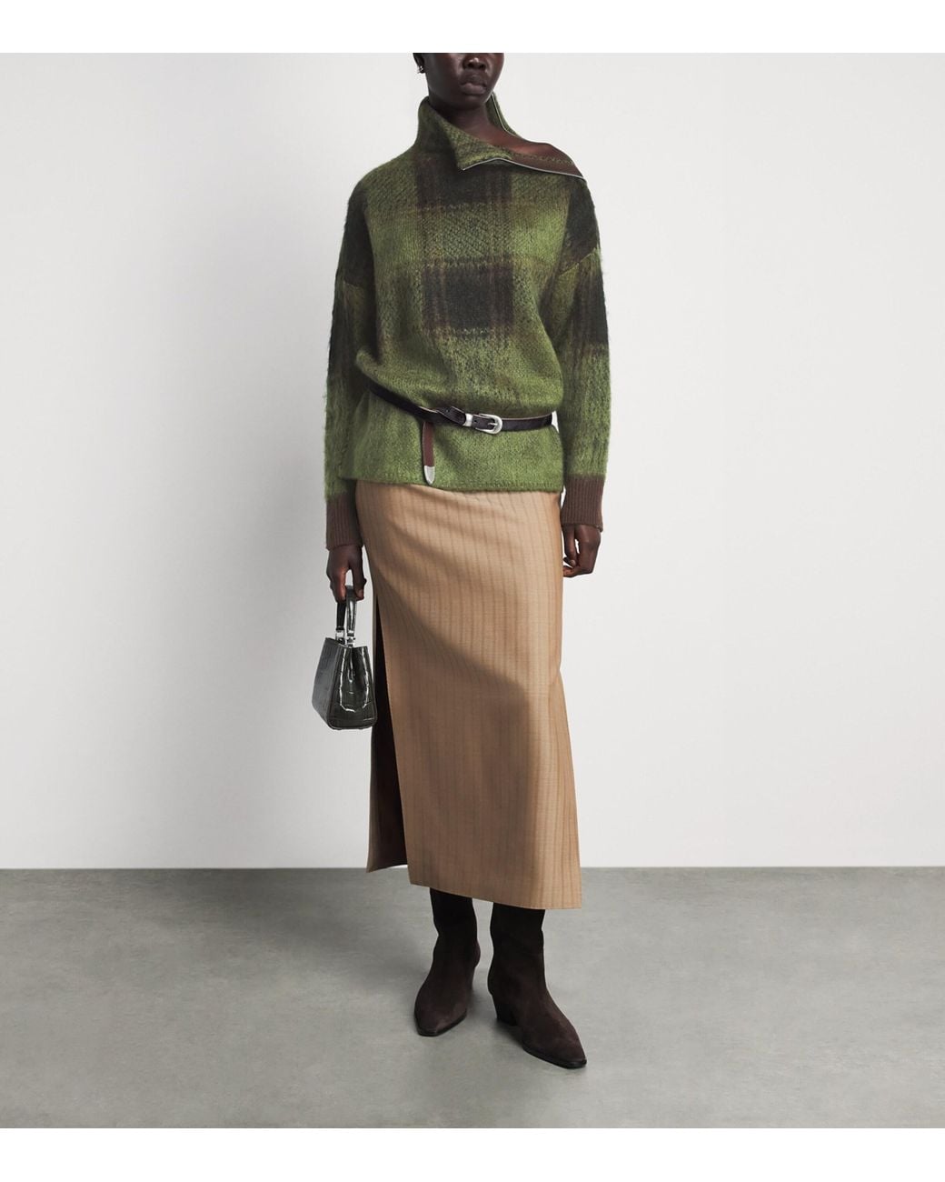 MAX&Co. Green Knitted Jacquard Zip-Detail Sweater
