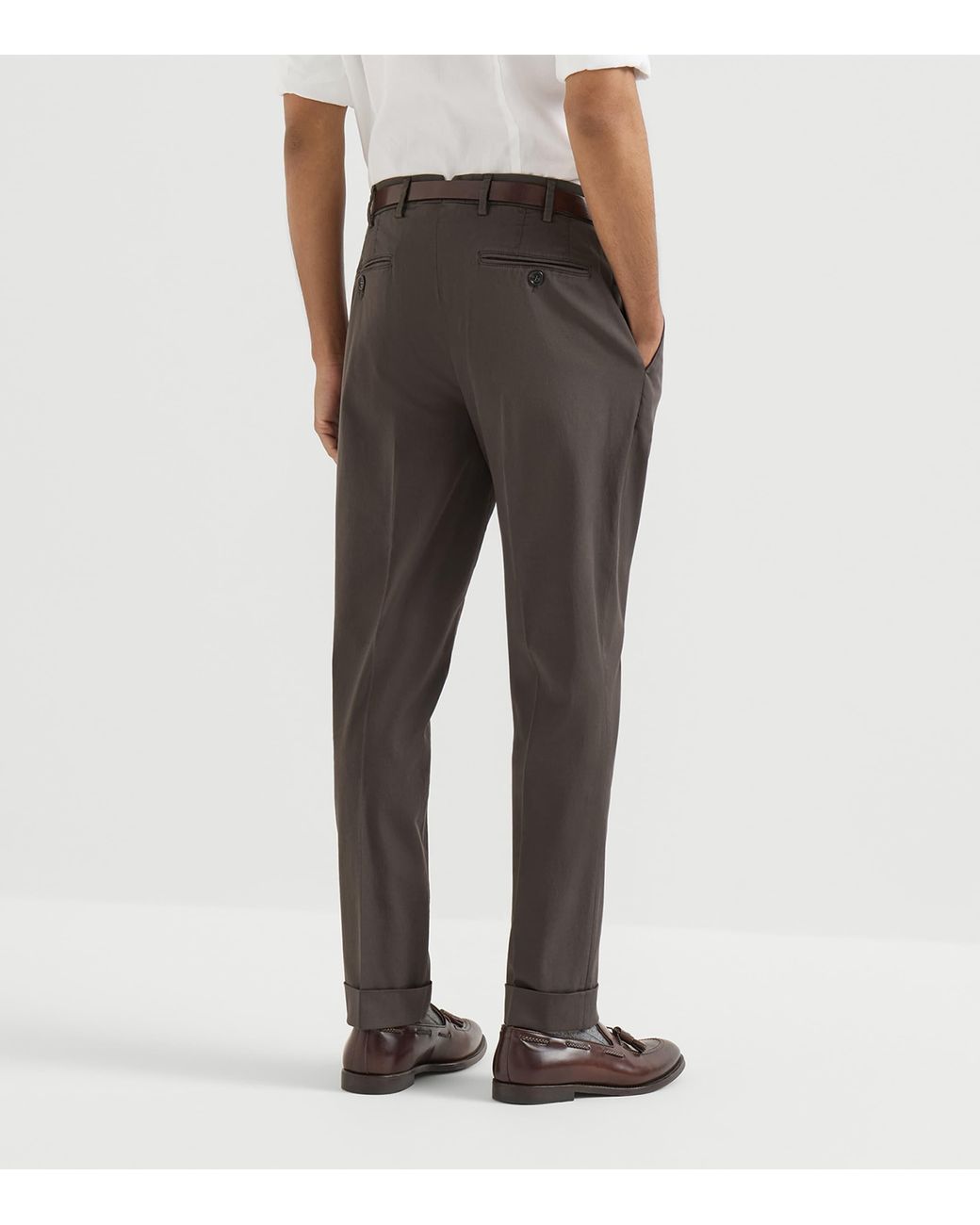 Brunello Cucinelli Gray Stretch-Cotton Gabardine Trousers for men
