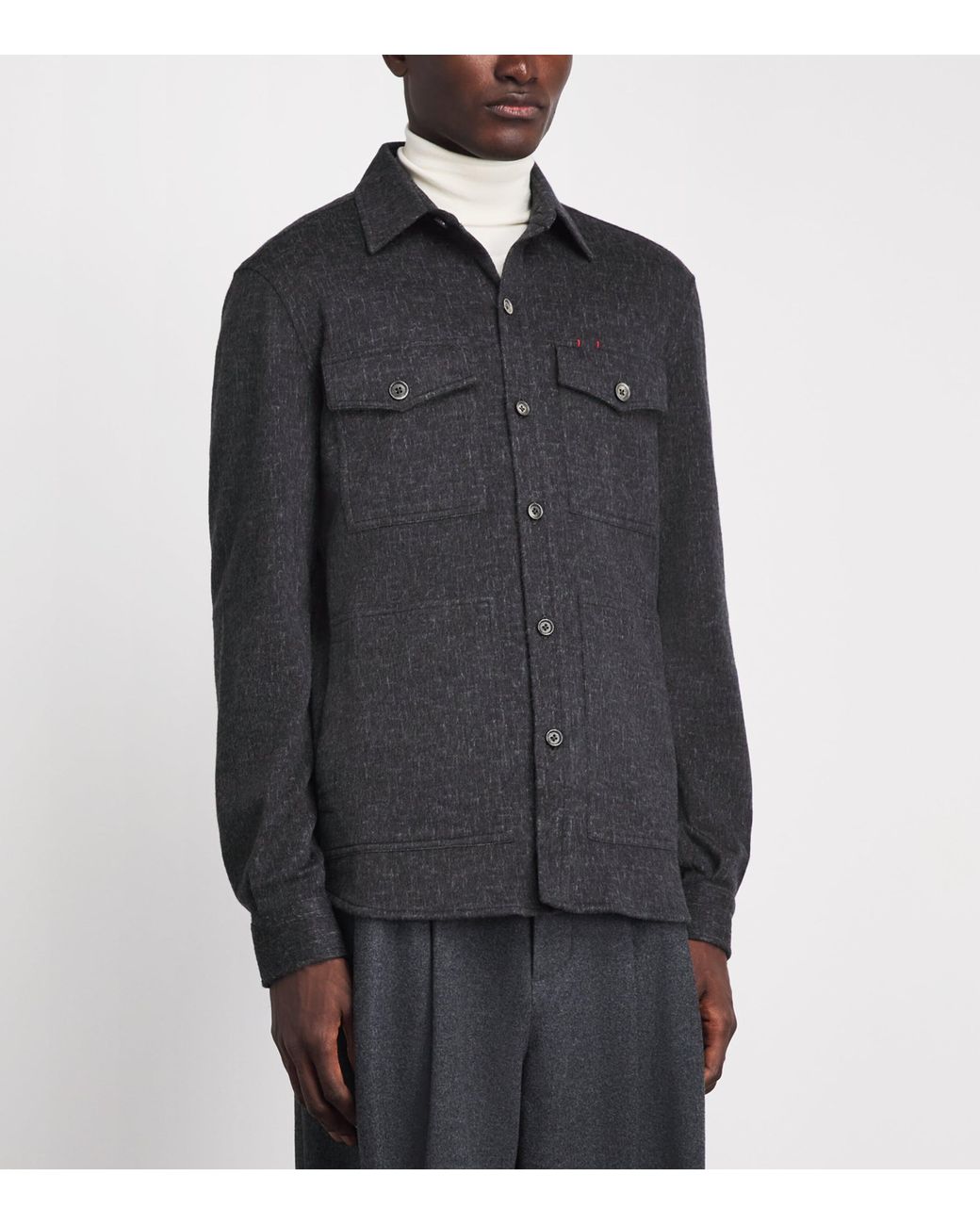 Isaia Blue Wool Overshirt for men