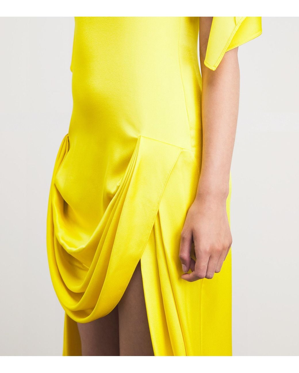 Stella McCartney Yellow Satin Draped Maxi Dress
