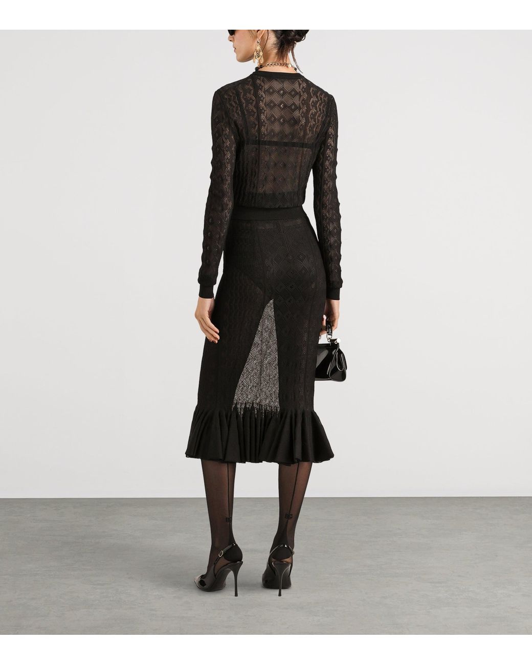 Dolce & Gabbana Black Pointelle-Knit Midi Skirt