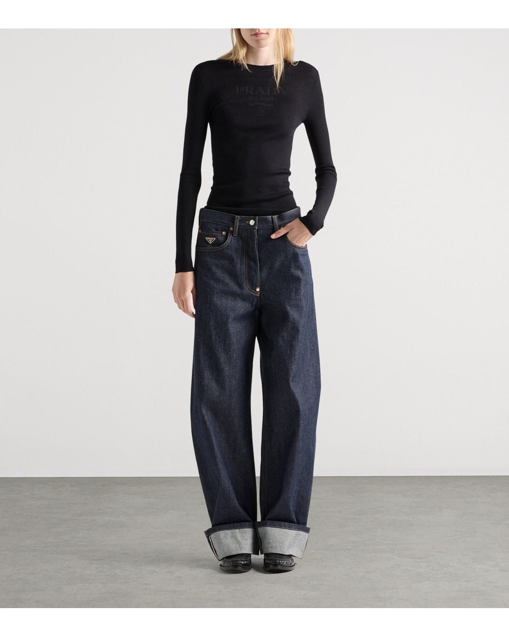 Prada Black Wool-Blend Superfine Logo Sweater