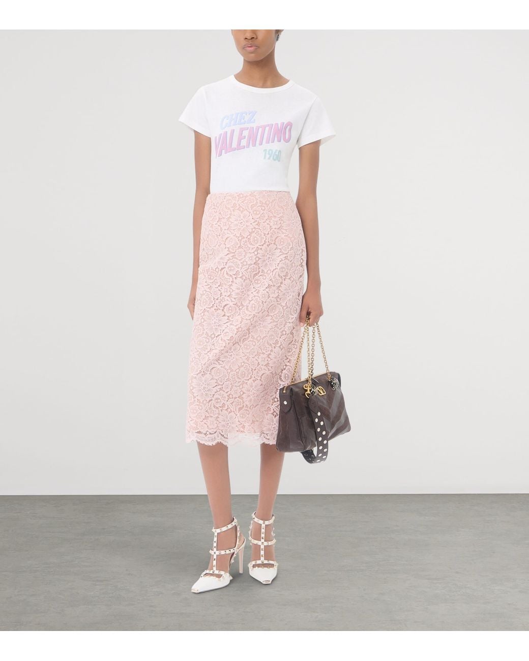 Valentino Pink Lace Midi Skirt