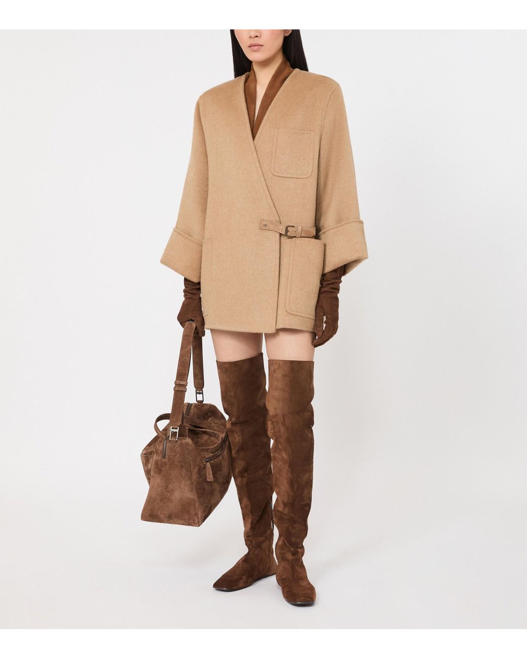 Max Mara Natural Camel-Wool Short Belted Coat