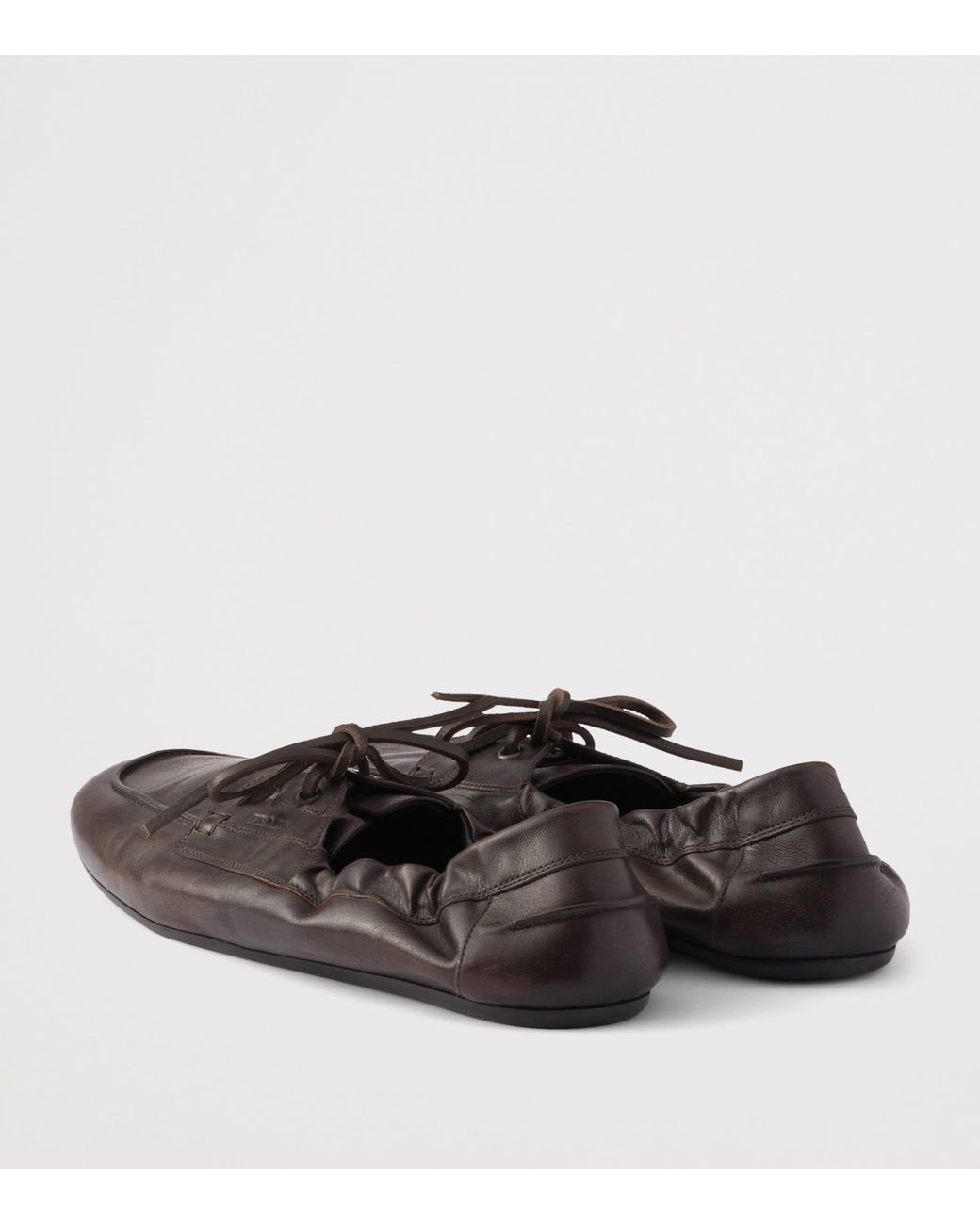 Prada Brown Antiqued Leather Shuffle Loafers