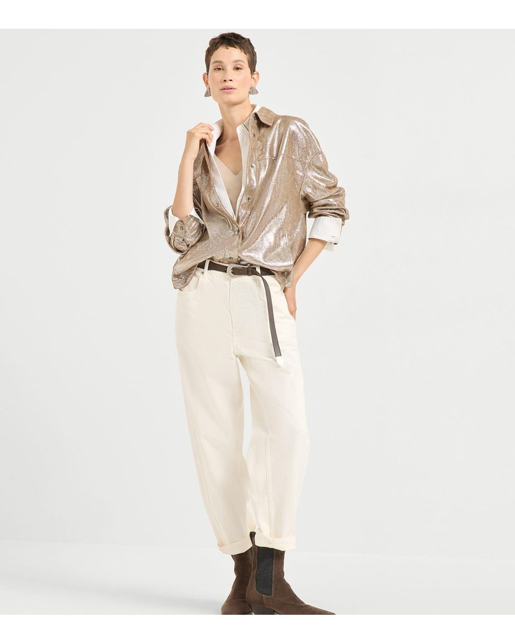 Brunello Cucinelli Natural Cotton-Blend Monili V-Neck Tank Top