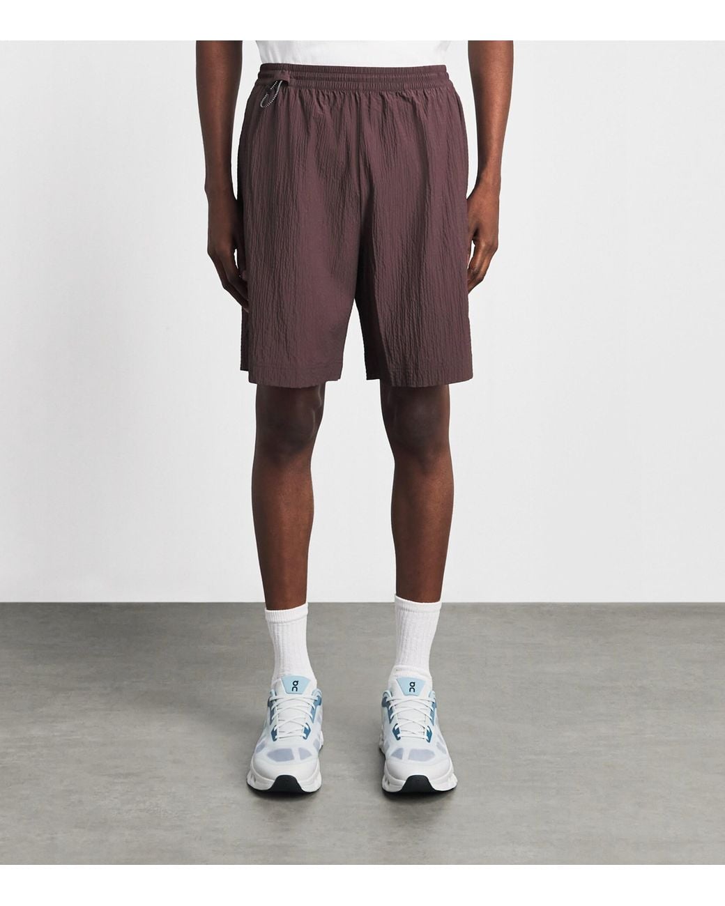 On Shoes Purple Seersucker Courtside Shorts for men