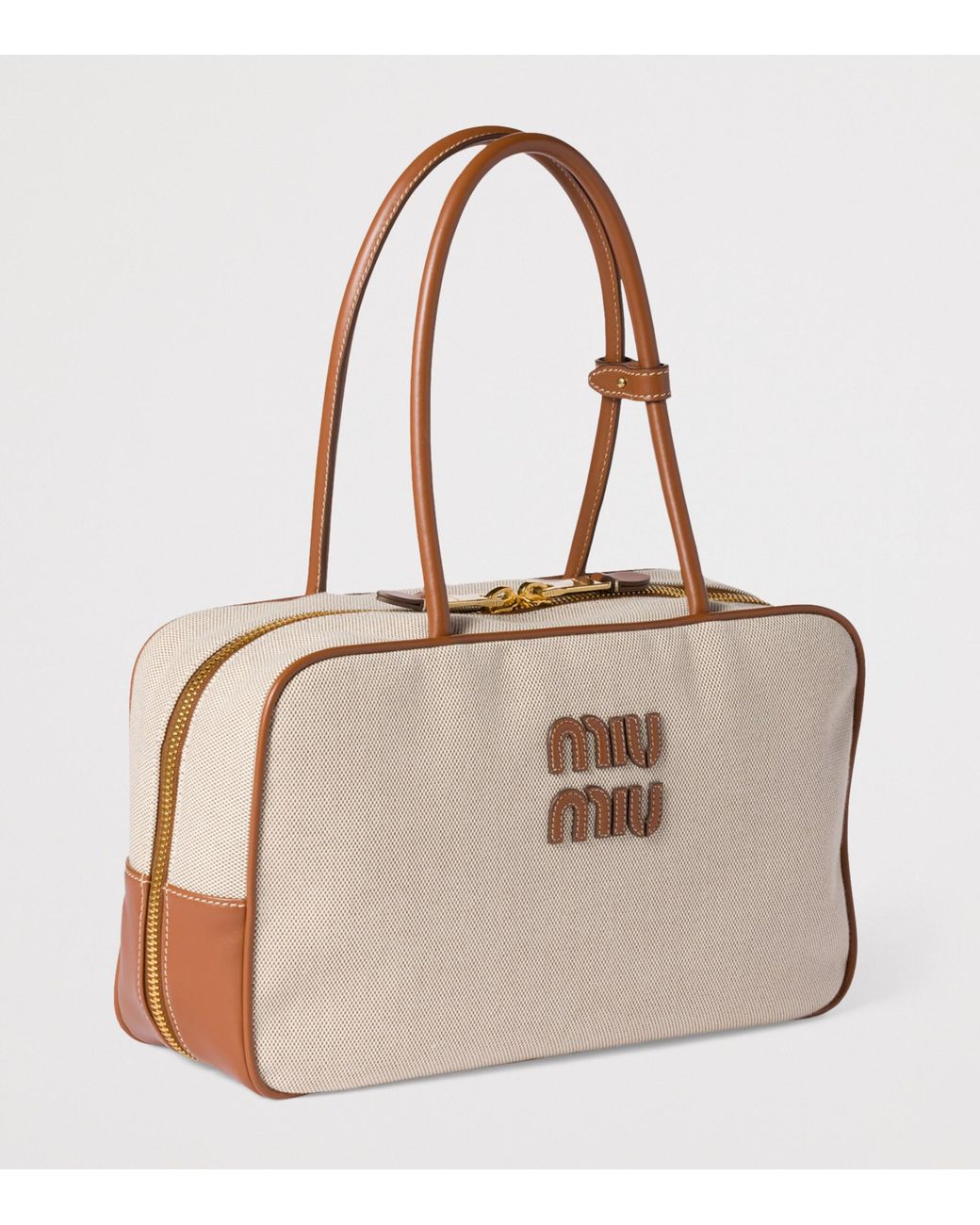 Miu Miu Natural Leather-Canvas Beau Top-Handle Bag